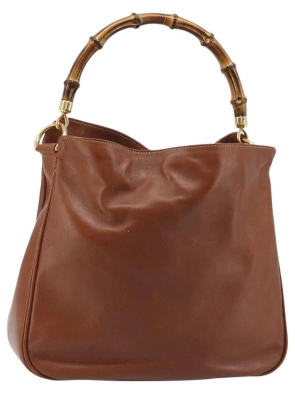 GUCCI Bamboo Hand Bag Leather Brown Gold Auth